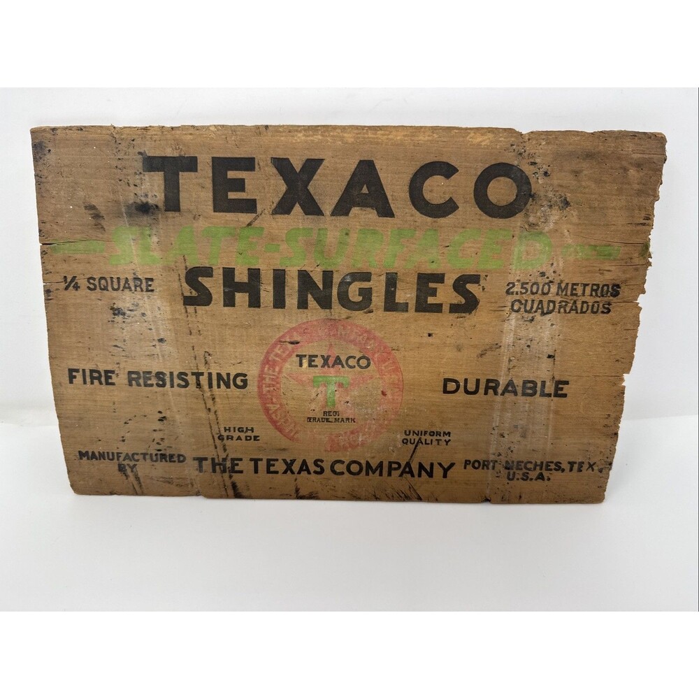 VINTAGE ORIGINAL TEXACO ROOF SHINGLES SIGN TEXACO CO. PORT NECHES, TEXAS wood